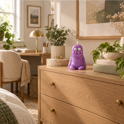 Purple Surprised Monster Scented Candle – Velvet Rose & Ebony Decorative Candle for Home Decor & Gifts