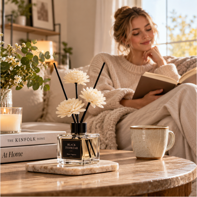 Floral Reed Diffuser with Decorative Flower Sticks – Elegant Flameless Home Fragrance for Bedroom, Bathroom & Living Room
