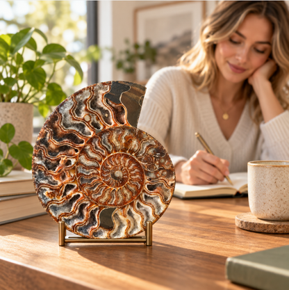 Natural Ammonite Fossil Meditation Décor – Polished Spiral Stone for Mindfulness, Zen Spaces & Relaxing Home Display