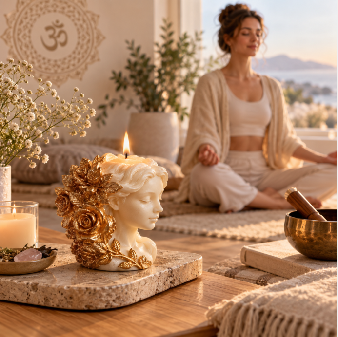 Meditation Goddess Scented Candle – Elegant Floral Bust Candle for Mindfulness, Relaxation, Yoga & Zen Home Décor