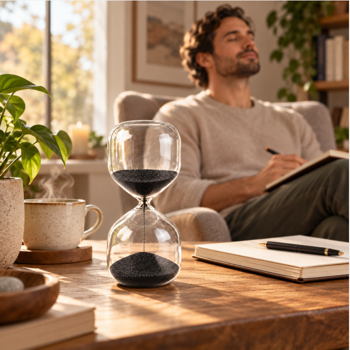 Meditation Hourglass Timer – Minimalist Black Sand Glass for Mindfulness, Breathing, Yoga & Zen Relaxation